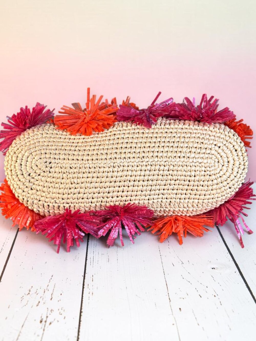 Sharif Woven Raffia 3D Floral Appliquรฉ Large Shoulder Crossbody Tote SAMPLE Bag - Picture 12 of 15